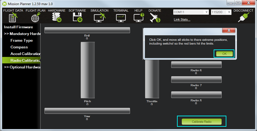 Radio Calibrate Mission Planner