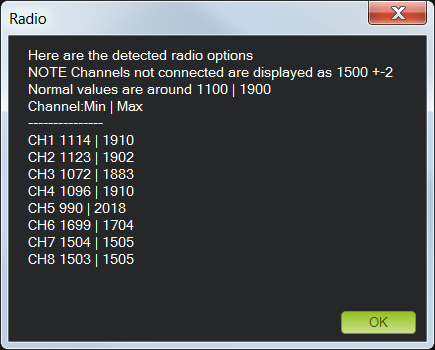 Result Radio Calibrate Mission Planner